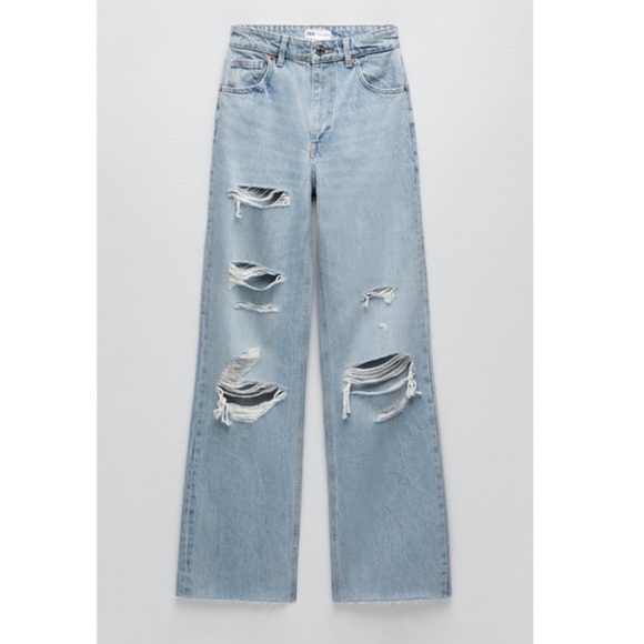BRAND NEW! INFLUENCER ZARA High Rise Ripped Wide Leg Light Blue Jeans Size 2 - Picture 13 of 15